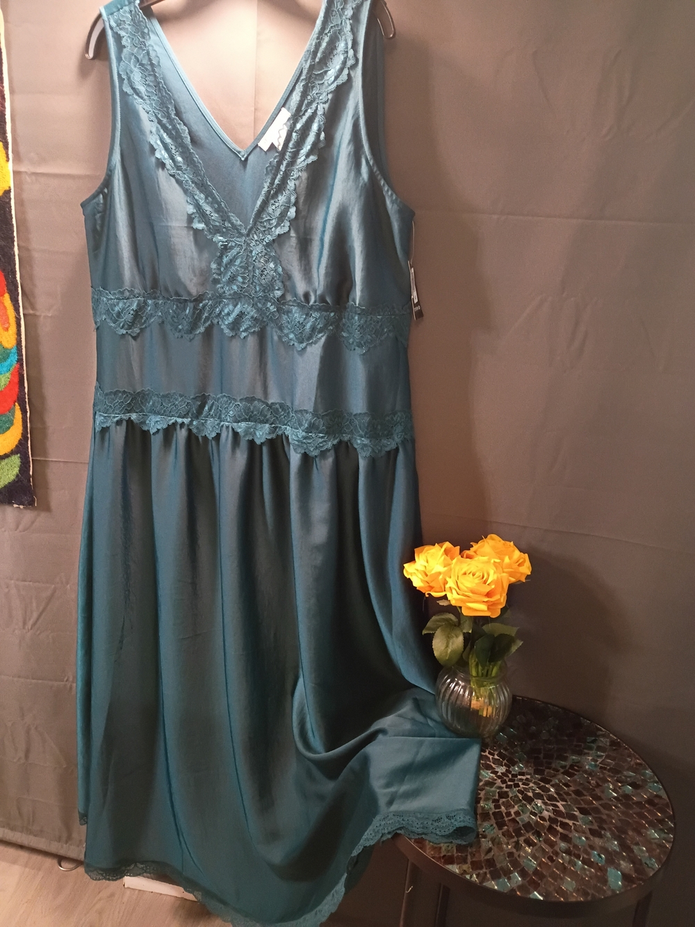 Teal Lace-Trim Slip Dress